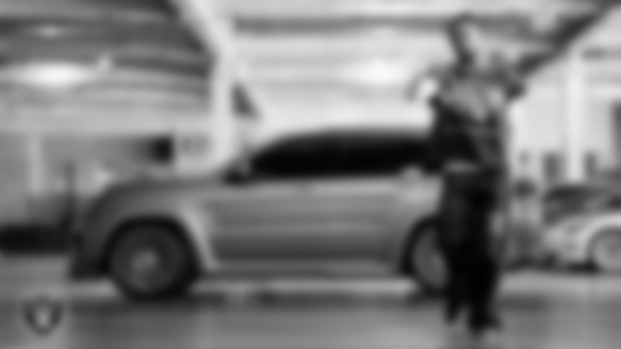 Las Vegas Raiders cornerback Eric Stokes (22) arrives to the regular season home game against the New York Giants at Allegiant Stadium.