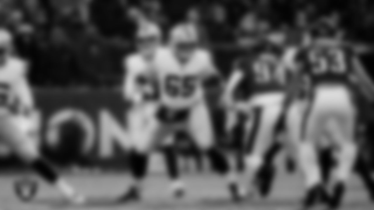 Las Vegas Raiders guard Alex Cappa (65) blocks during the regular season away game against the Philadelphia Eagles at Lincoln Financial Field.