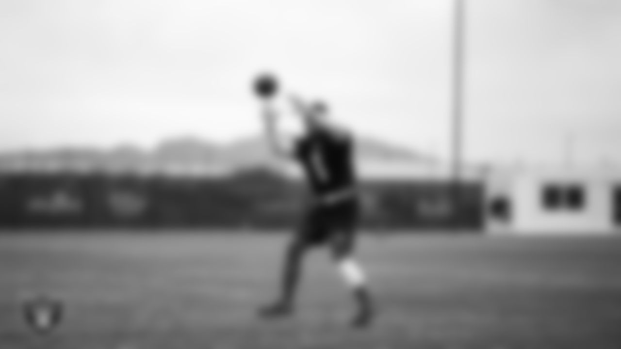 Las Vegas Raiders wide receiver Tre Tucker (1) during practice at Intermountain Health Performance Center.