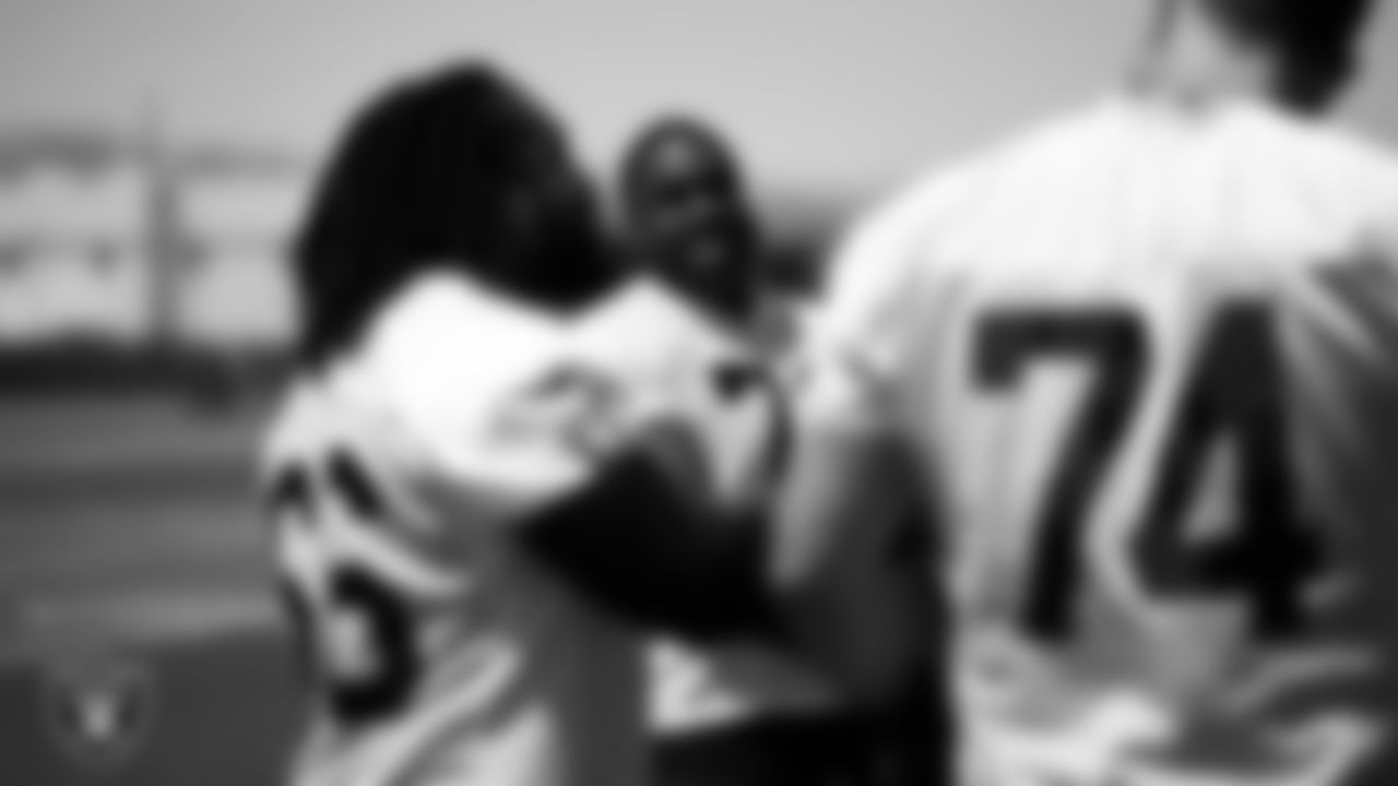 Las Vegas Raiders tackle DJ Glaze (71) at a workout during phase two of the offseason program at Intermountain Health Performance Center.