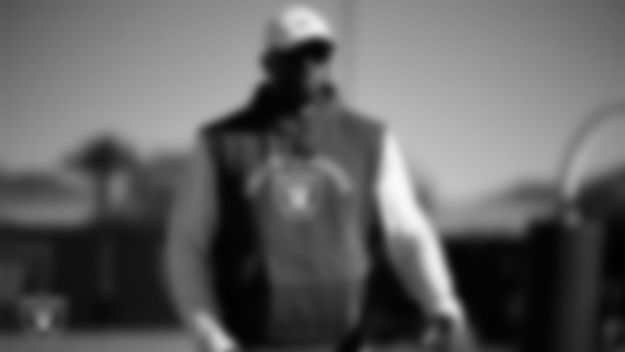 Las Vegas Raiders interim special teams coordinator Derius Swinton II during practice at Intermountain Health Performance Center.