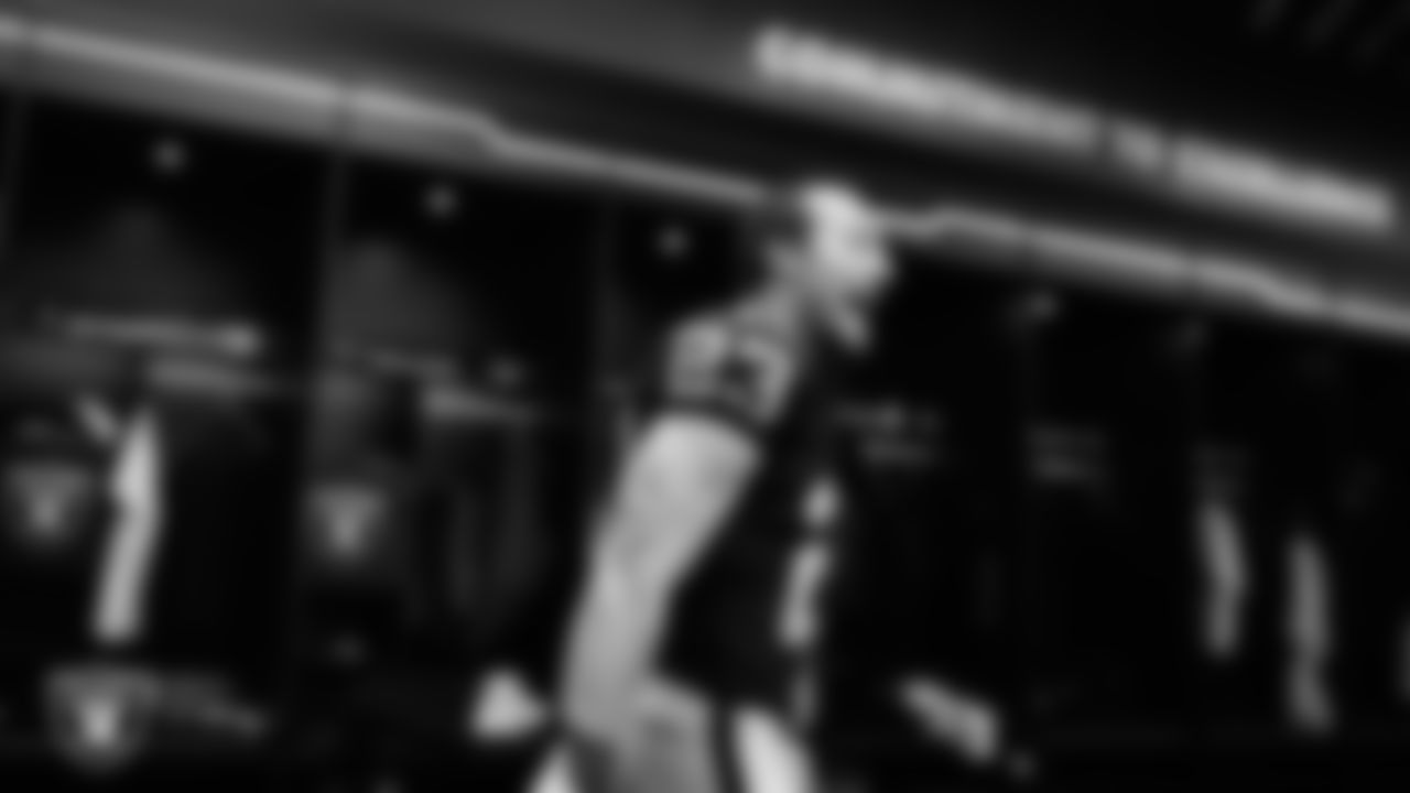 Las Vegas Raiders running back Dylan Laube (23) in the locker room after the regular season home game against the Tennessee Titans at Allegiant Stadium.