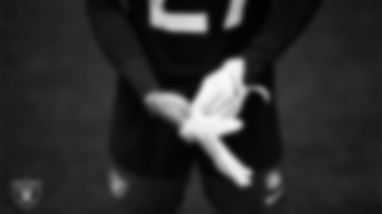 Las Vegas Raiders safety Tristin McCollum (27) during practice at Intermountain Health Performance Center.