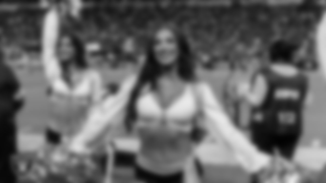 Raiderette Cheyanne on the sidelines during the regular season home game against the Los Angeles Chargers at Allegiant Stadium.