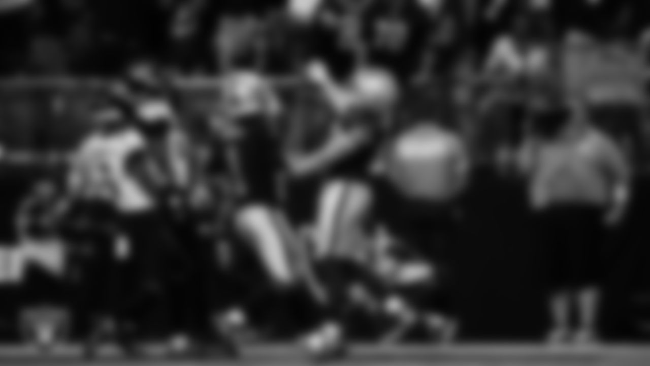 Las Vegas Raiders tight end Brock Bowers (89) celebrates after making a 27-yard touchdown catch during the regular season home game against the Jacksonville Jaguars at Allegiant Stadium.