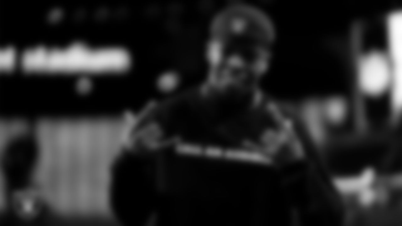 Las Vegas Raiders cornerback Decamerion Richardson (25) warming up before the regular season home game against the Dallas Cowboys at Allegiant Stadium.