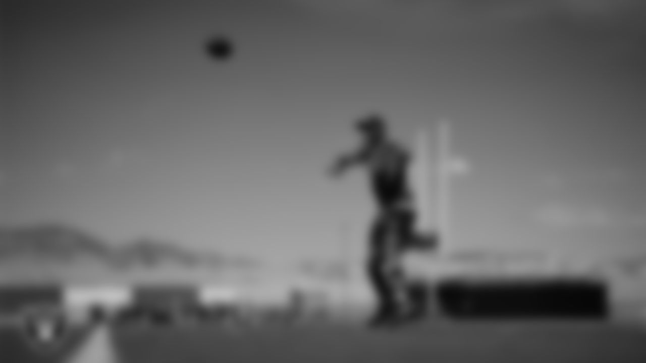 Las Vegas Raiders quarterback Geno Smith (7) at a workout during phase two of the offseason program at Intermountain Health Performance Center.