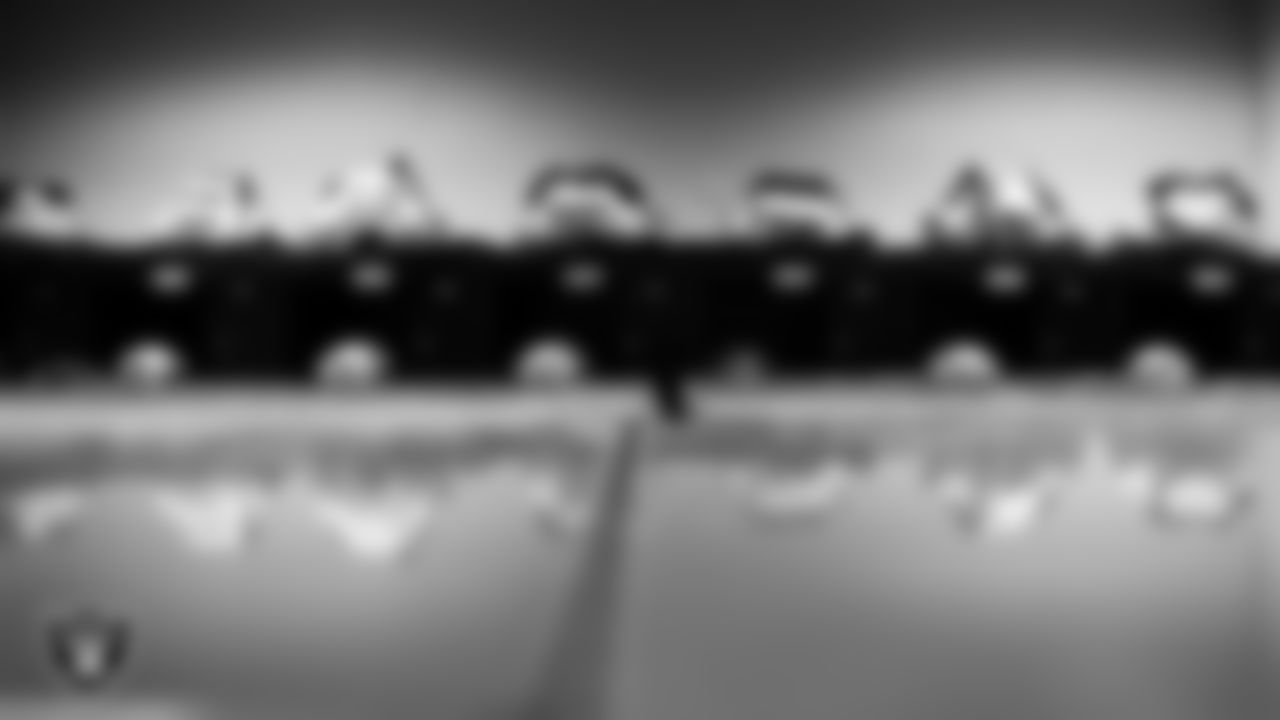 The locker room prior to the Las Vegas Raiders' arrival for their regular season away game against the Houston Texans at NRG Stadium.