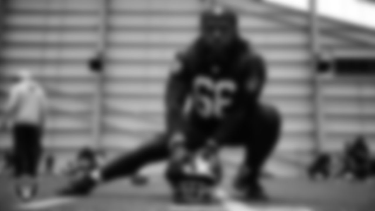 Las Vegas Raiders guard Dylan Parham (66) during practice at Intermountain Health Performance Center.