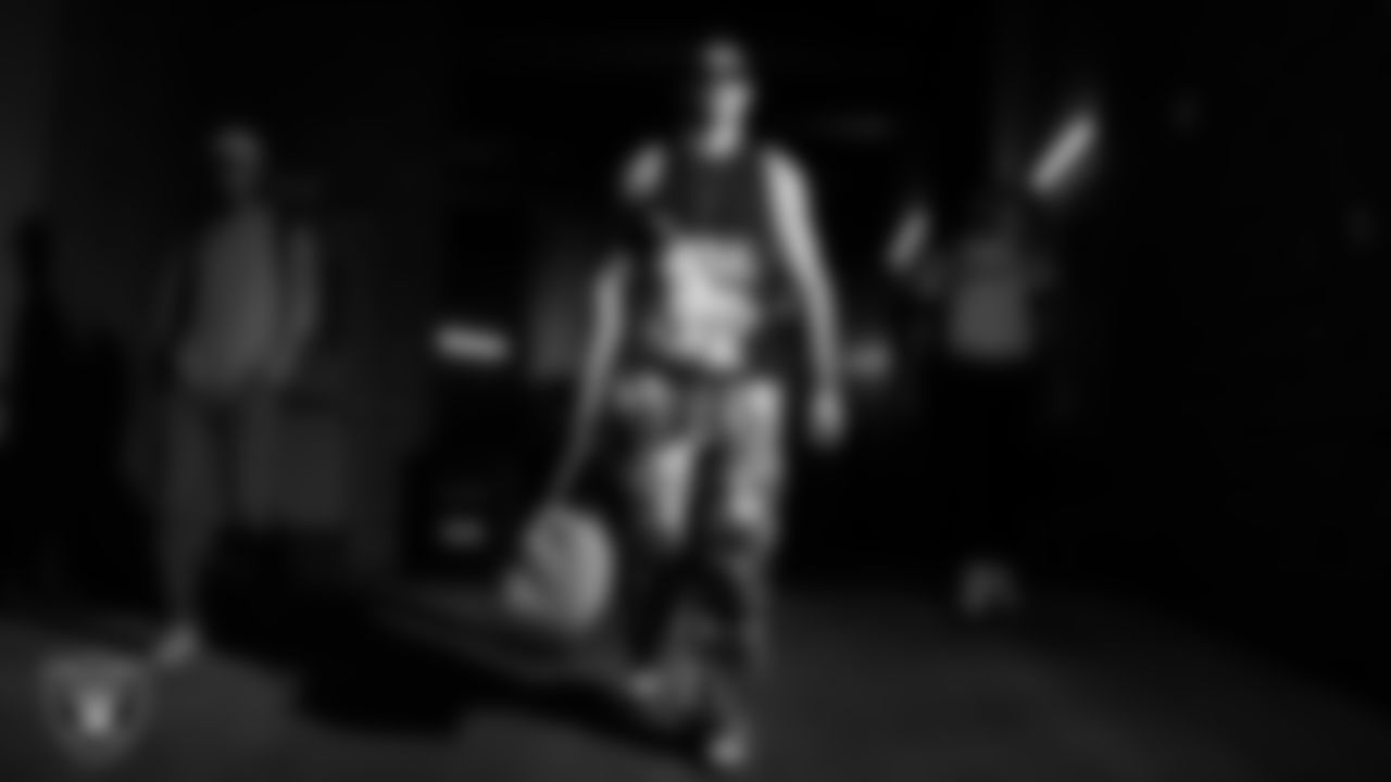 Las Vegas Raiders wide receiver Jack Bech (18) arrives to the regular season away game against the Houston Texans at NRG Stadium.