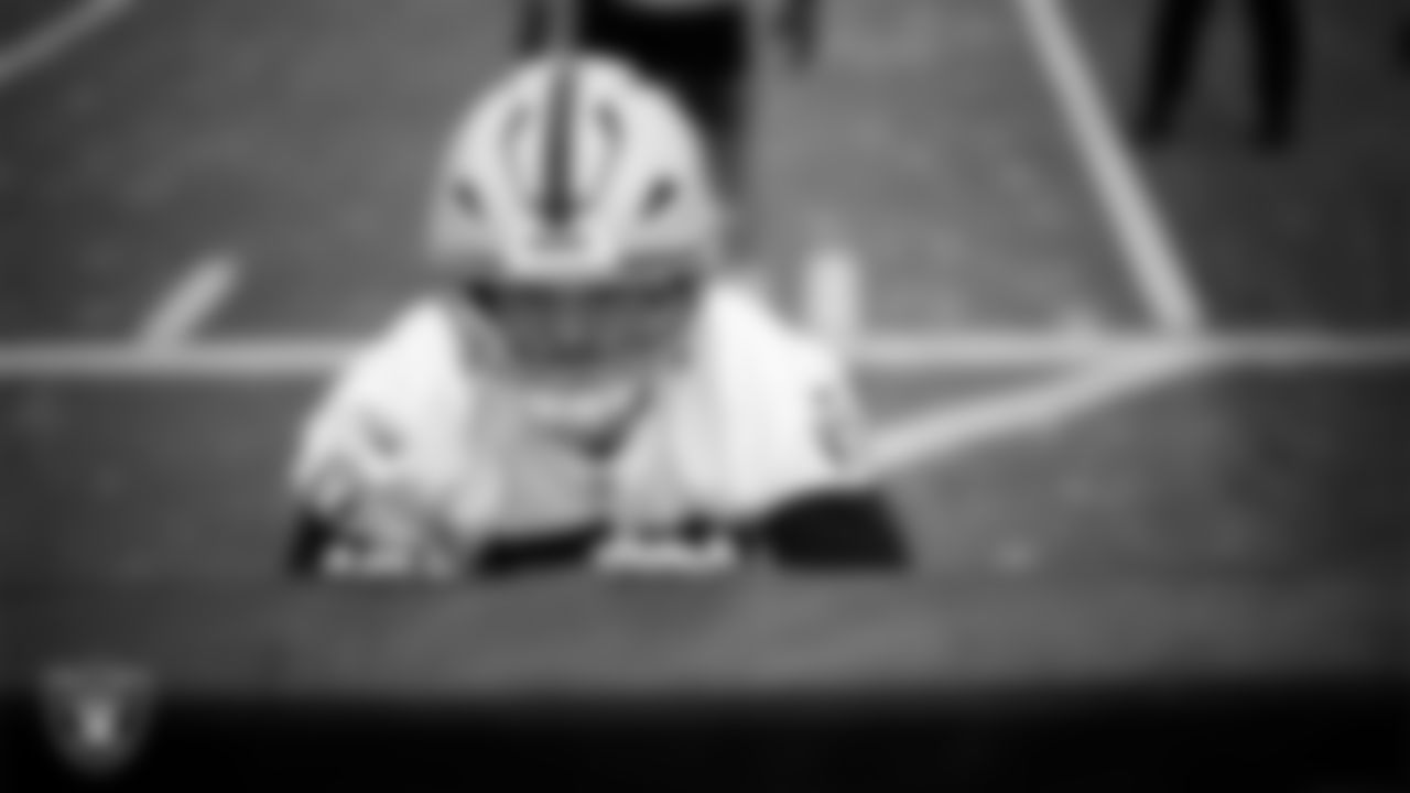 Las Vegas Raiders linebacker Jon Rhattigan (59) during practice at Intermountain Health Performance Center.