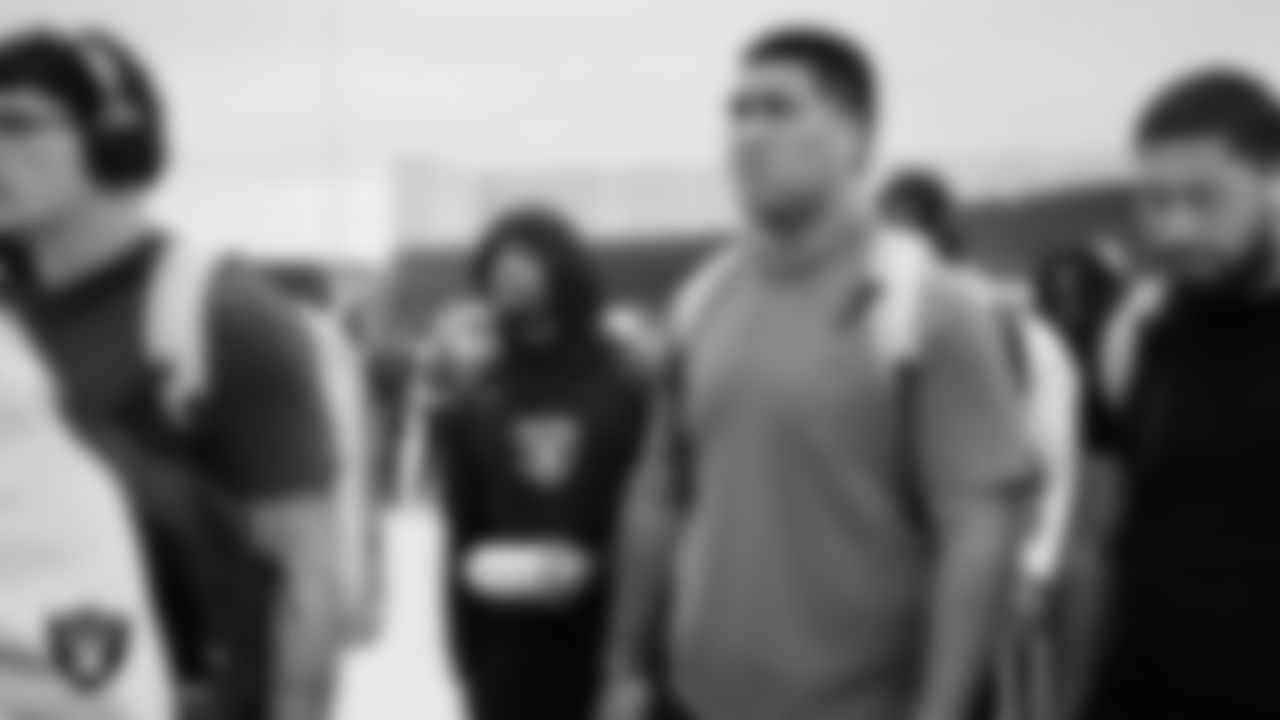 Las Vegas Raiders offensive lineman Laki Tasi (79) departs for the preseason away game against the Arizona Cardinals.