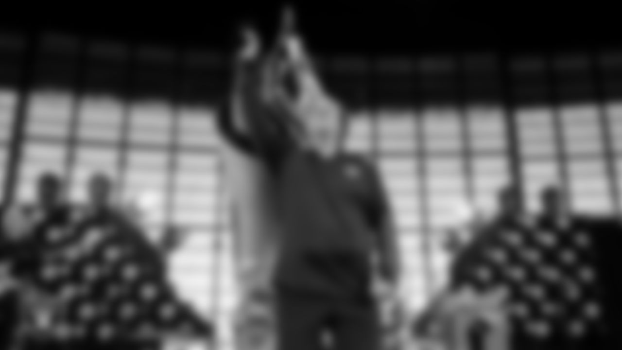 Las Vegas Raiders host of Raider Nation Radio JT the Brick lights the Al Davis Memorial Torch before the Las Vegas Raiders' regular season home game against the New York Giants at Allegiant Stadium.