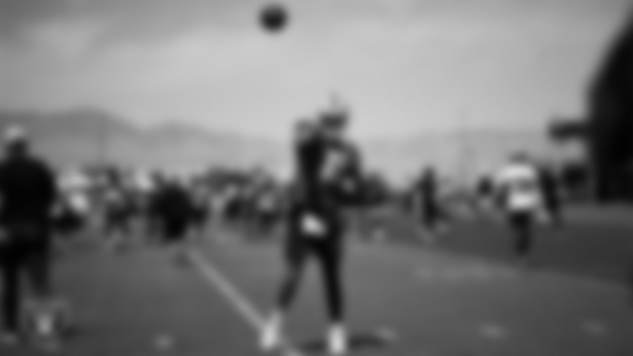 Las Vegas Raiders quarterback Aidan O'Connell (12) at an Organized Team Activity (OTA) at Intermountain Health Performance Center.