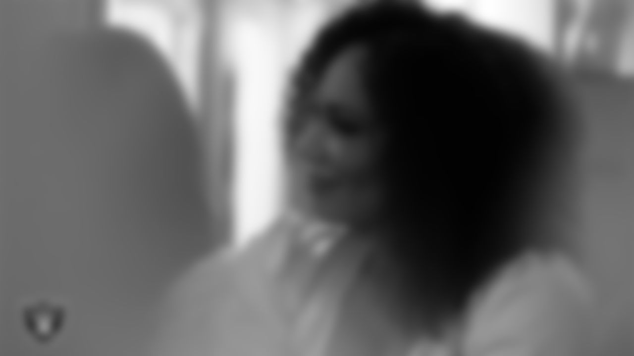 Raiderette Makenna in the locker room before the regular season home game against the Kansas City Chiefs at Allegiant Stadium.