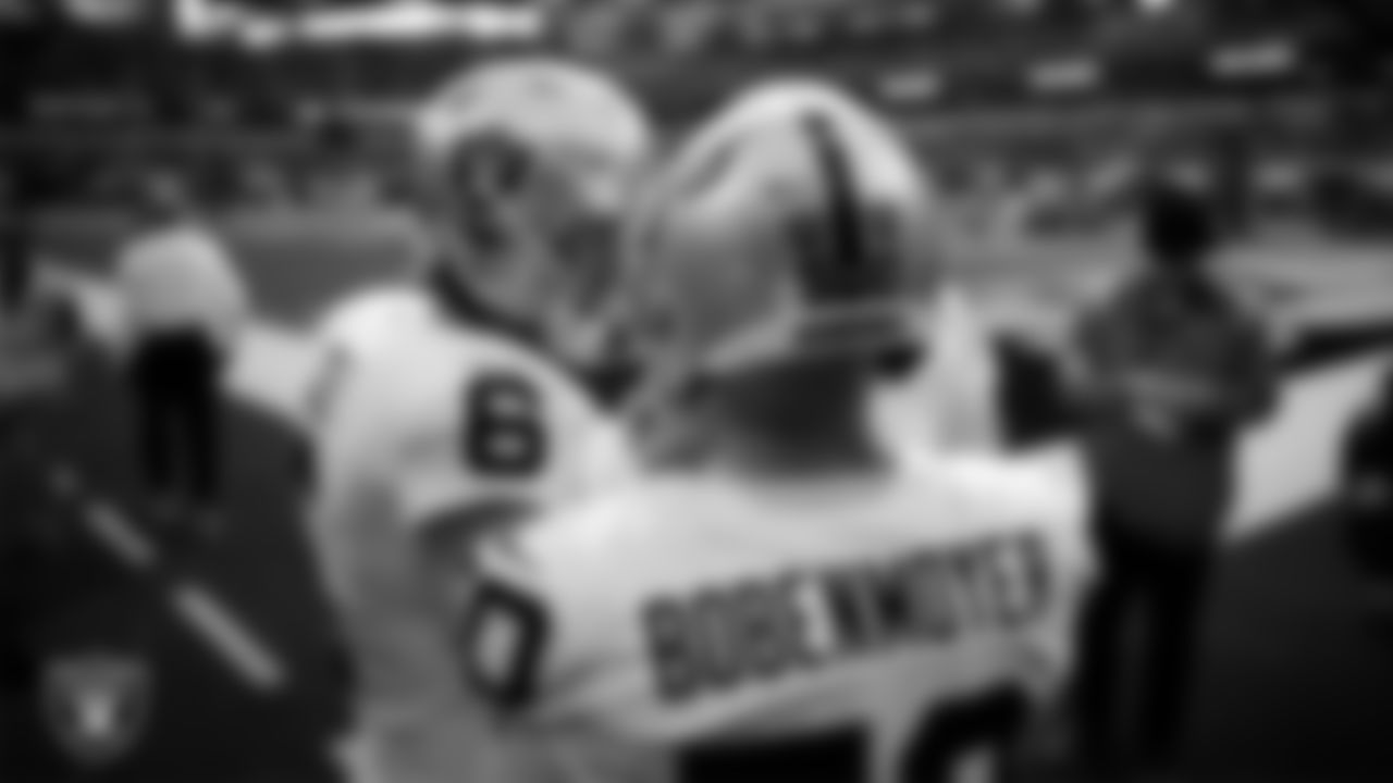 The Las Vegas Raiders special teams unit huddles in the tunnel before the regular season away game against the Los Angeles Chargers at SoFi Stadium.