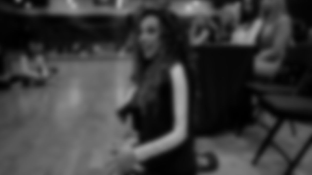 Raiderette Lexie speaks to dancers during a recruitment clinic at The Studio.