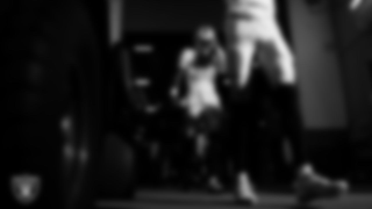 Las Vegas Raiders cornerback Kyu Blu Kelly (36) walks down the tunnel before the regular season away game against the Denver Broncos at Empower Field at Mile High.