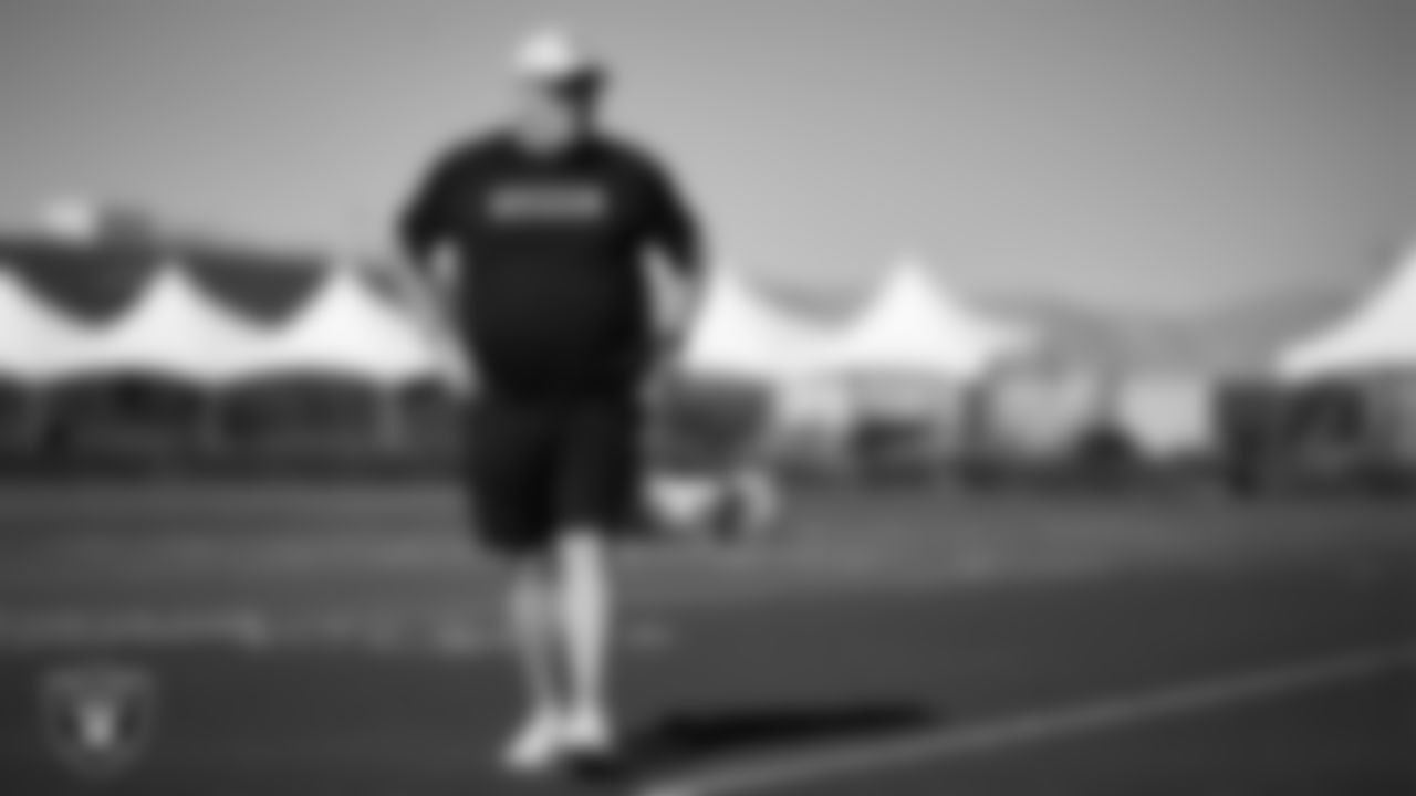 Las Vegas Raiders offensive coordinator Chip Kelly on the field for practice at 2025 Training Camp at Intermountain Health Performance Center.