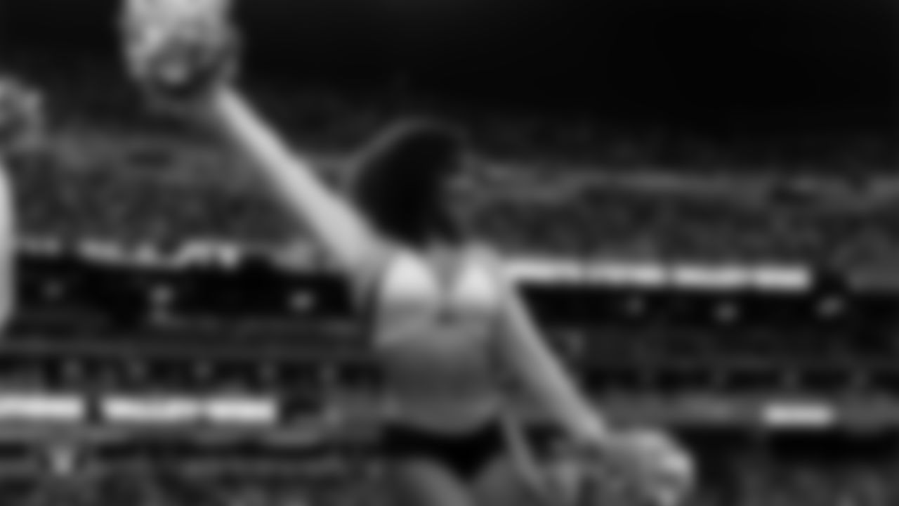 Raiderette Makenna on the sidelines during the regular season home game against the Denver Broncos at Allegiant Stadium.