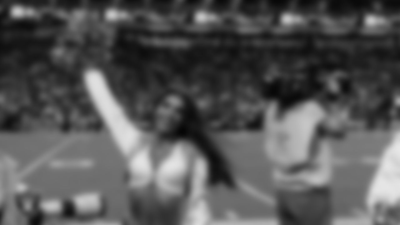 Raiderette Ashtin on the sidelines during the regular season home game against the Los Angeles Chargers at Allegiant Stadium.