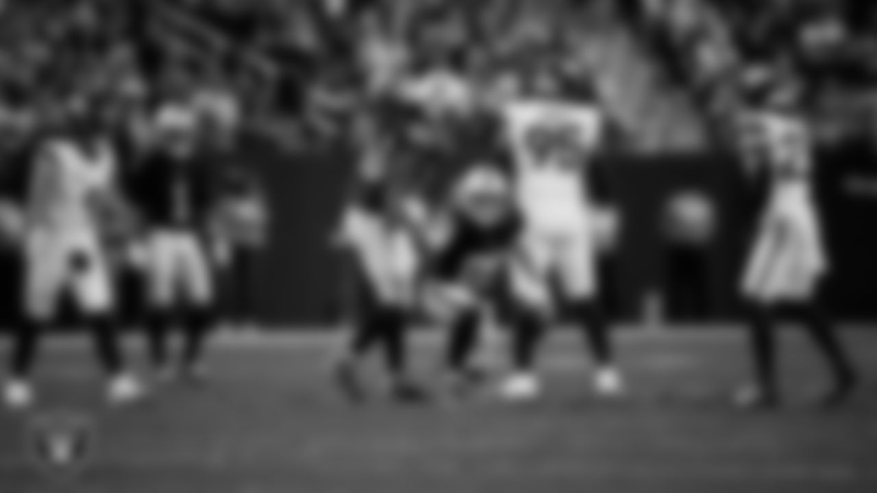 Las Vegas Raiders tight end Brock Bowers (89) celebrates after making a first down during the regular season home game against the Denver Broncos at Allegiant Stadium.