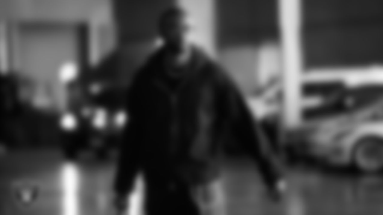 Las Vegas Raiders cornerback Kyu Blu Kelly (36) arrives to the regular season home game against the Cleveland Browns at Allegiant Stadium.