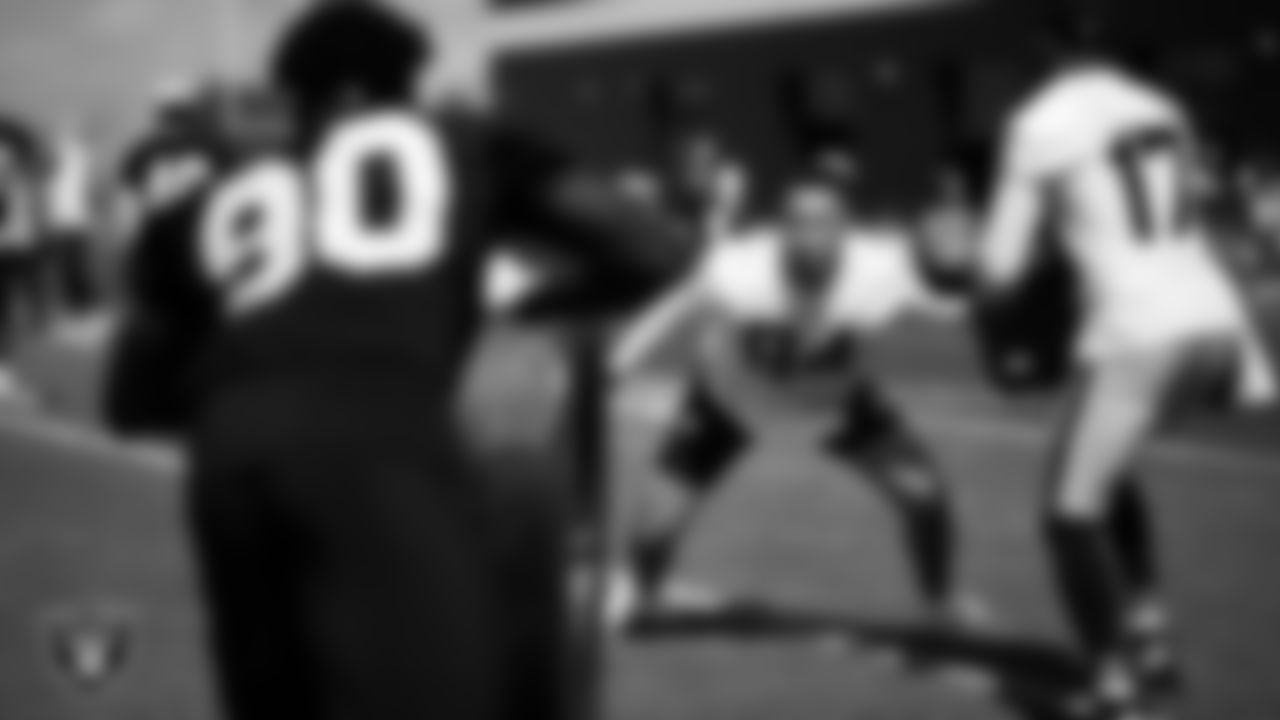 Las Vegas Raiders tight end Qadir Ismail (84) at a workout during phase two of the offseason program at Intermountain Health Performance Center.
