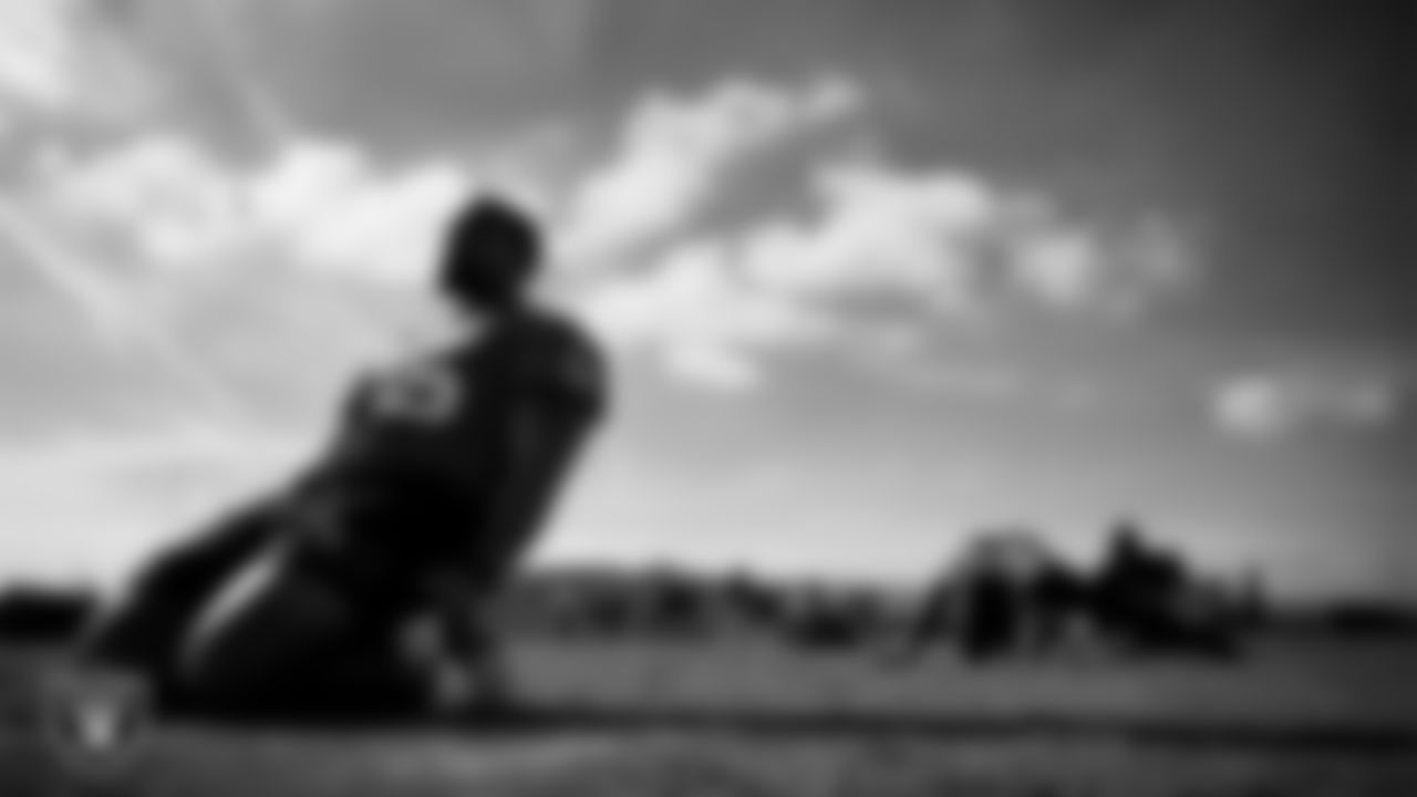 Las Vegas Raiders defensive tackle Thomas Booker IV (99) during practice at Intermountain Health Performance Center.