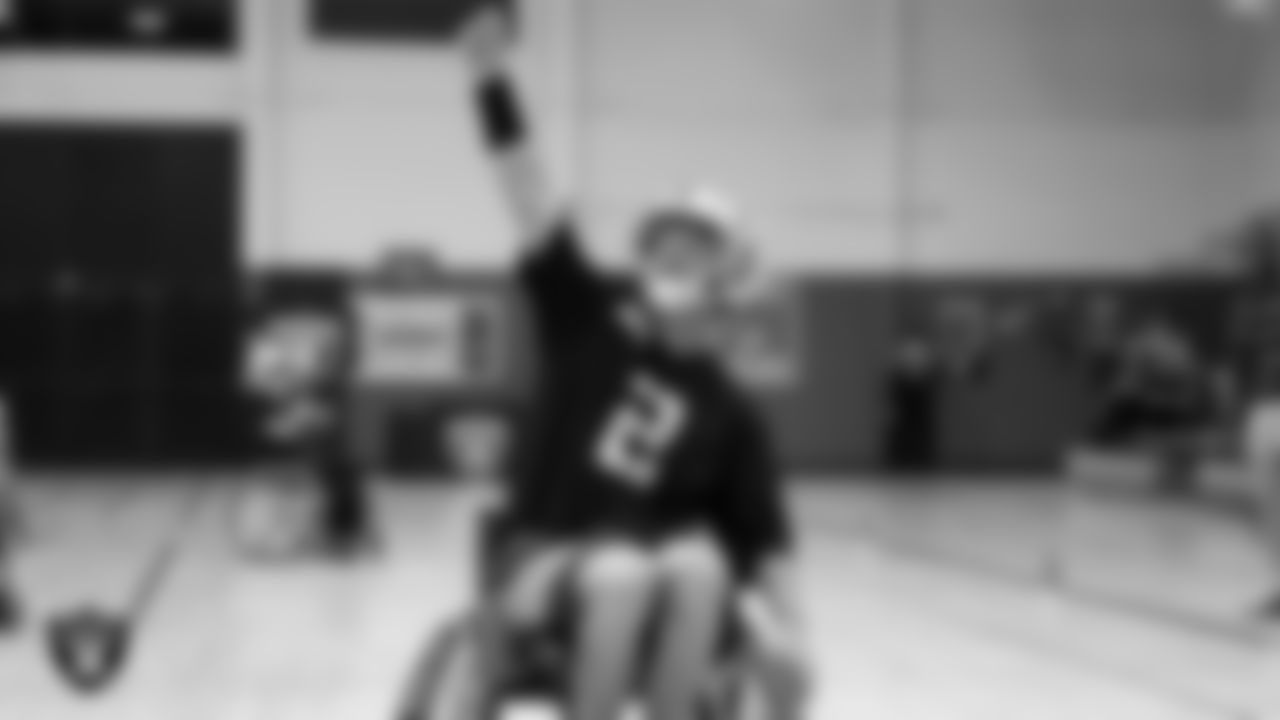Las Vegas Raiders kicker Daniel Carlson (2) during a City of Las Vegas Wheelchair Football League practice at Dula Community Center.
