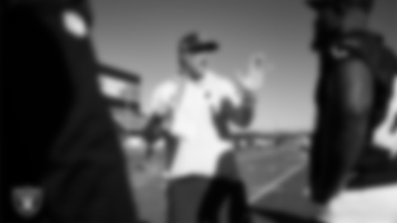 Las Vegas Raiders linebackers coach John Glenn during practice at Intermountain Health Performance Center.