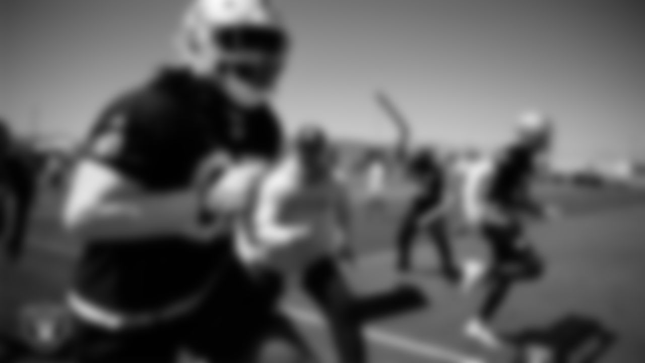 Las Vegas Raiders linebackers coach John Glenn at an Organized Team Activity (OTA) at Intermountain Health Performance Center.