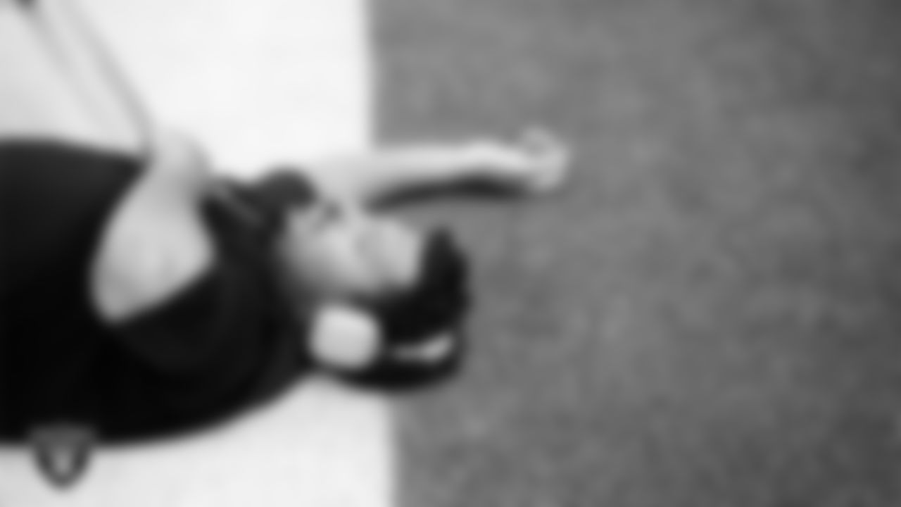 Las Vegas Raiders guard Caleb Rogers (76) warming up before the regular season away game against the Los Angeles Chargers at SoFi Stadium.