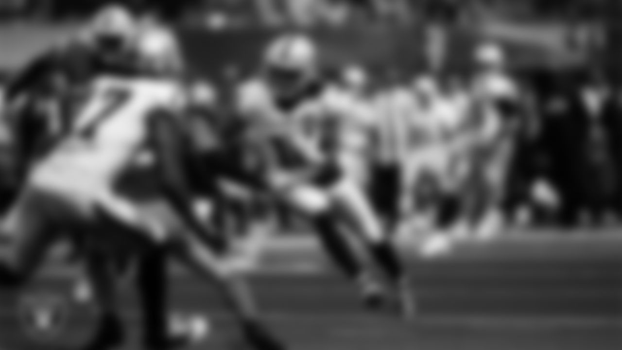 Las Vegas Raiders wide receiver Jakobi Meyers (16) runs after making a catch during the regular season away game against the Los Angeles Chargers at SoFi Stadium, Sunday, September 8, 2024, in Inglewood, Calif.