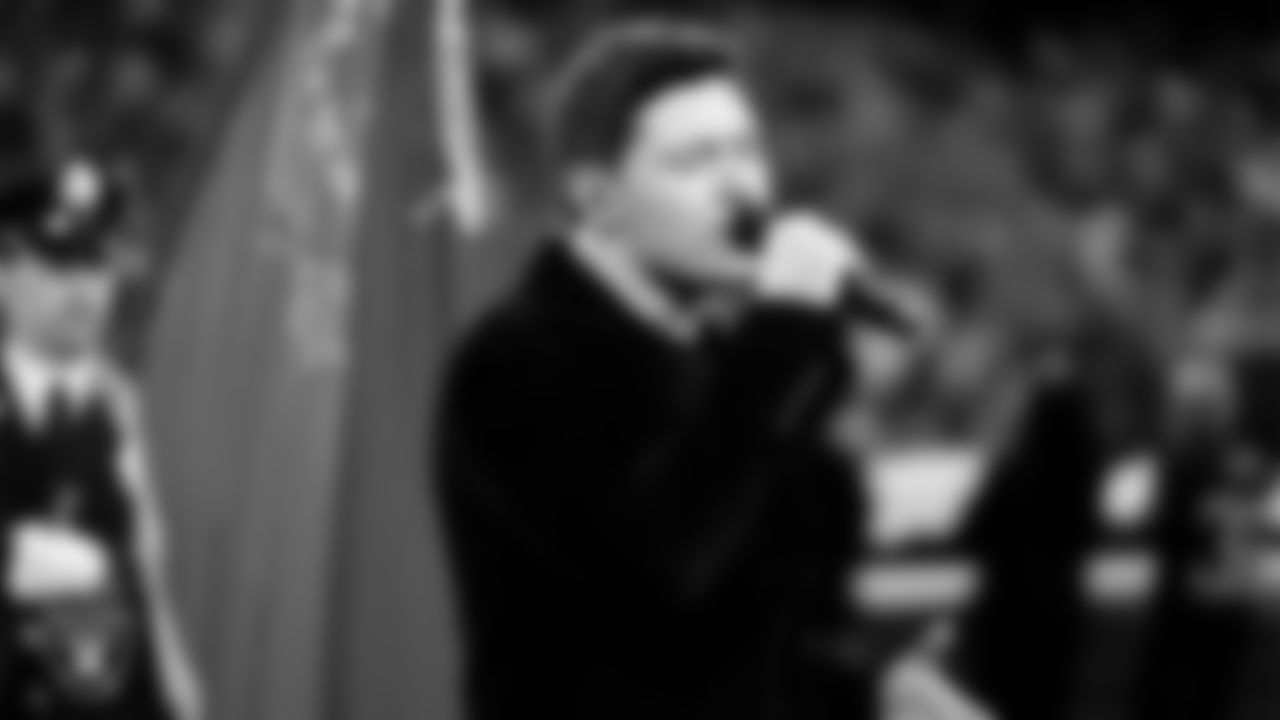 Singer Daniel Emmet performs the national anthem before the Las Vegas Raiders' regular season home game against the Kansas City Chiefs at Allegiant Stadium.