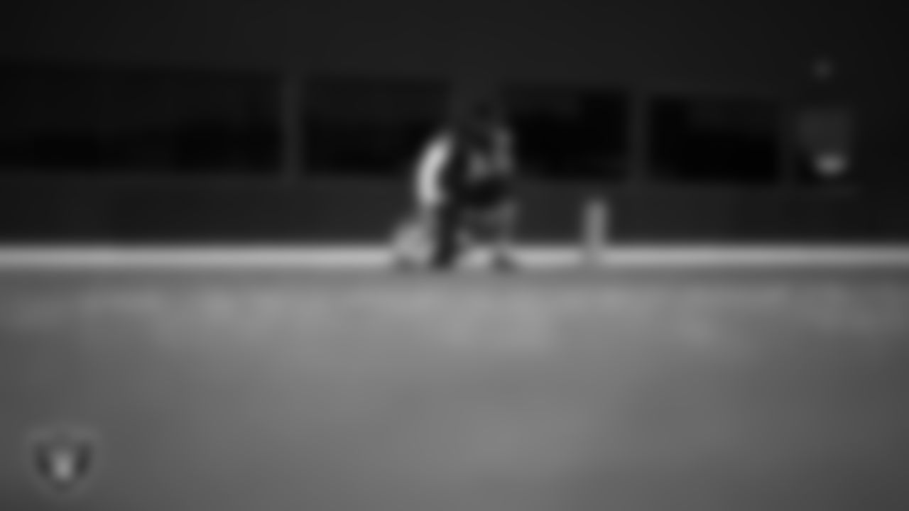 Las Vegas Raiders wide receiver Tre Tucker (1) during practice at Intermountain Health Performance Center.