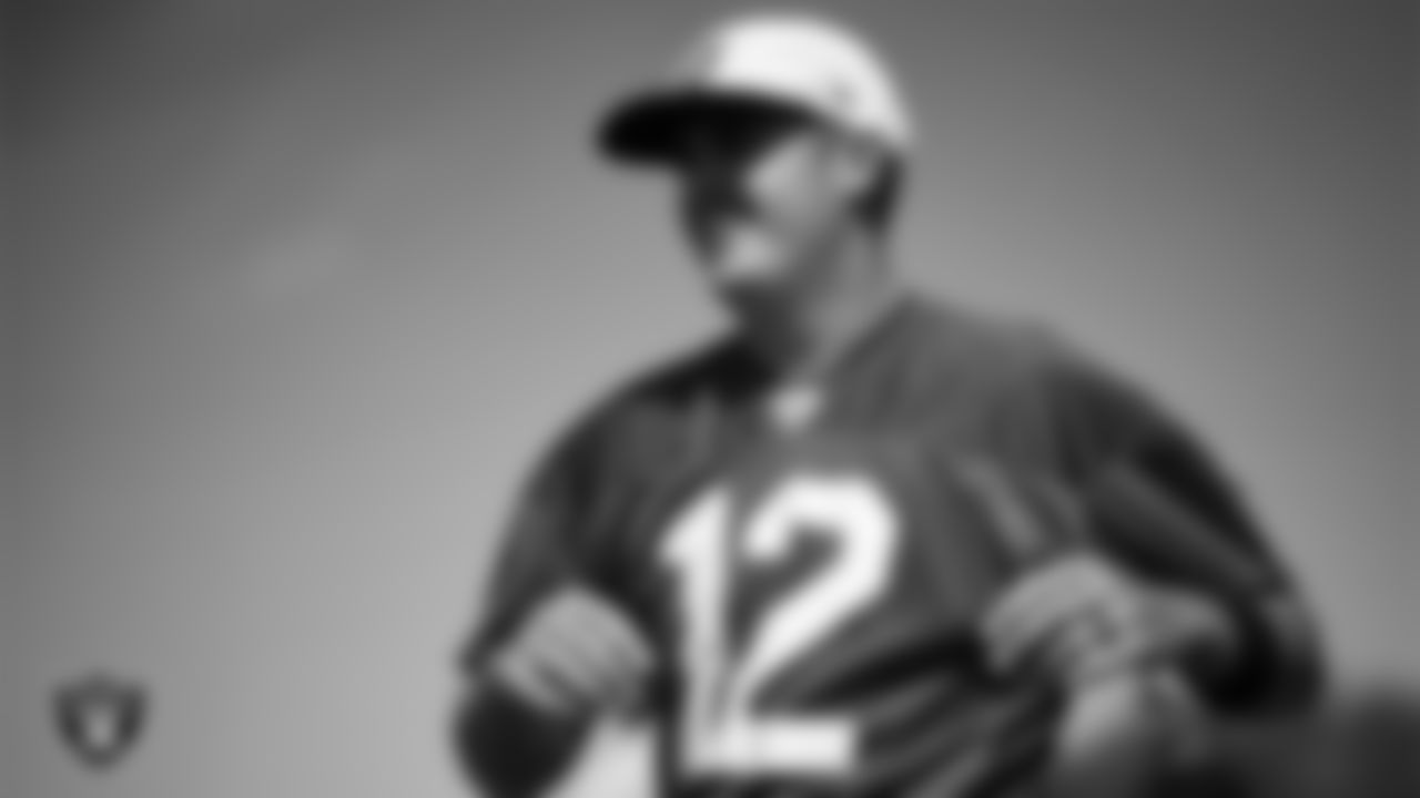 Las Vegas Raiders quarterback Aidan O'Connell (12) at a workout during phase two of the offseason program at Intermountain Health Performance Center.