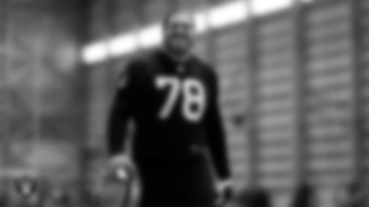 Las Vegas Raiders tackle Dalton Wagner (78) during practice at Intermountain Health Performance Center.