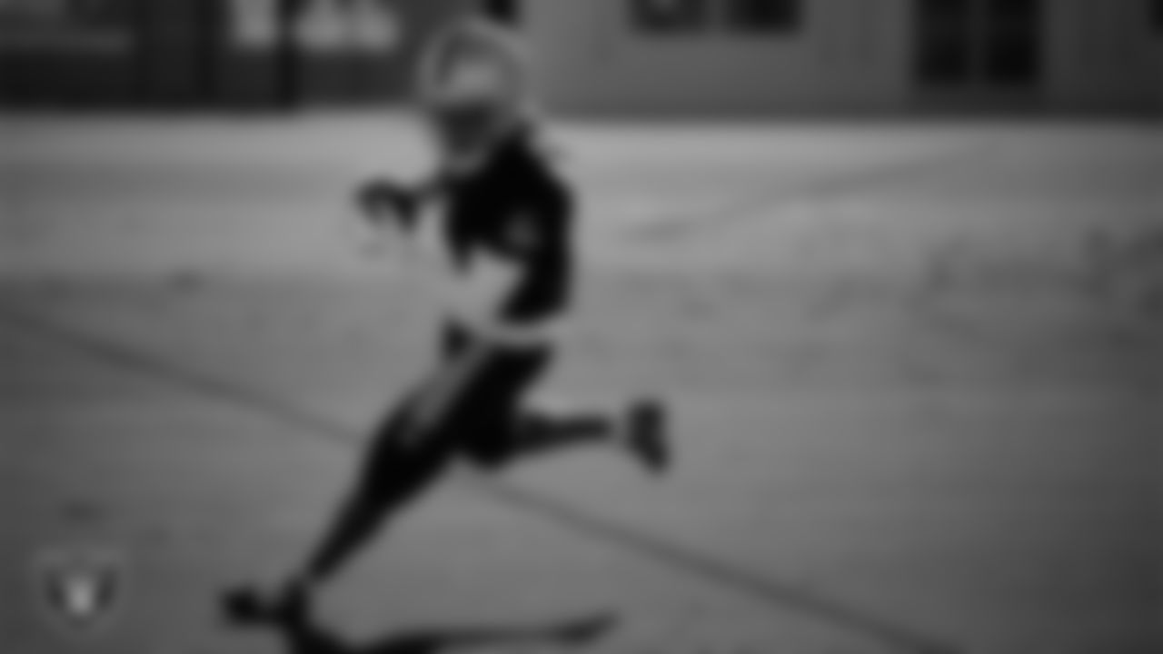 Las Vegas Raiders wide receiver Tre Tucker (1) during practice at Intermountain Health Performance Center.