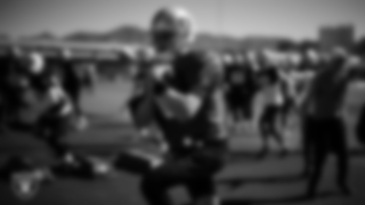 Las Vegas Raiders quarterback Aidan O'Connell (12) during practice at Intermountain Health Performance Center.