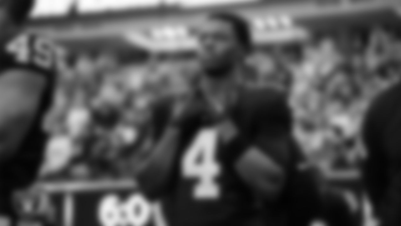 Las Vegas Raiders wide receiver Shedrick Jackson (4) during the national anthem before the regular season home game against the Denver Broncos at Allegiant Stadium.