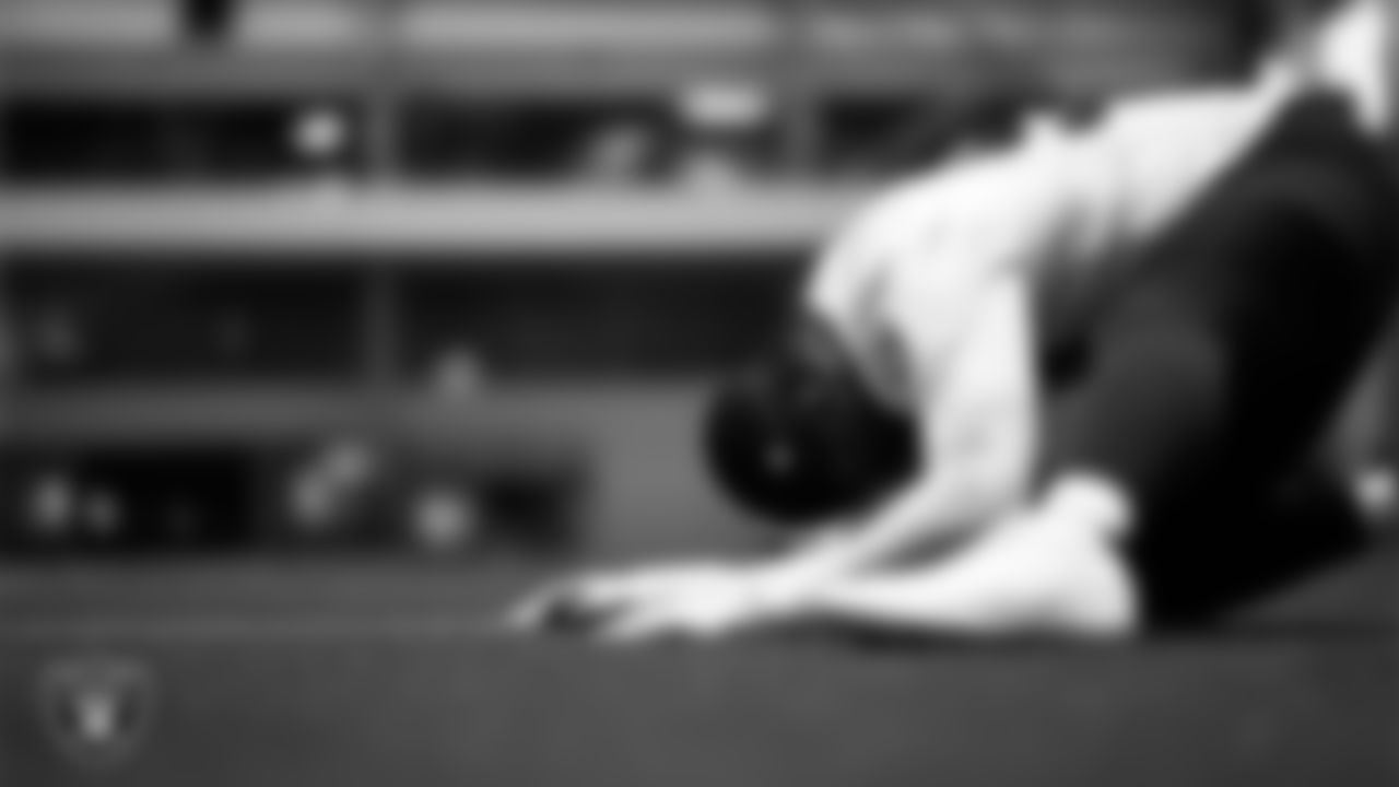 Las Vegas Raiders defensive lineman Boogie Basham (57) during practice at Intermountain Health Performance Center.