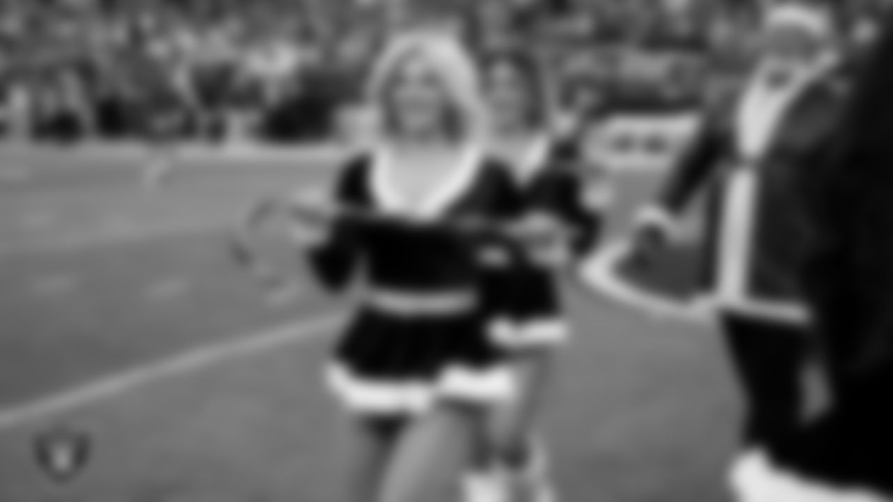 Raiderette Isabella after performing on the field before the regular season home game against the New York Giants at Allegiant Stadium.