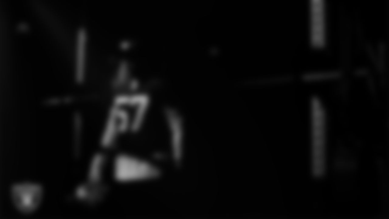 Las Vegas Raiders defensive lineman Boogie Basham (57) during practice at Intermountain Health Performance Center.