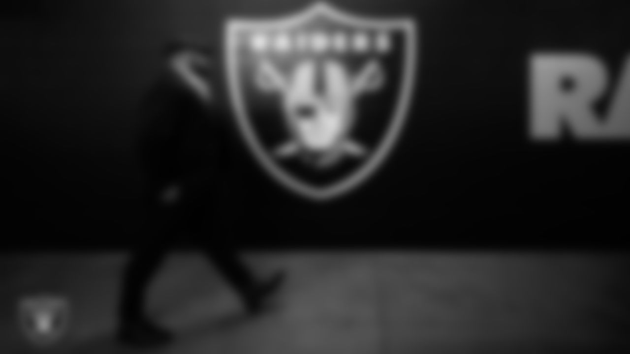 Las Vegas Raiders guard/tackle Jermaine Eluemunor (72) arrives to the regular season home game against the Pittsburgh Steelers at Allegiant Stadium.