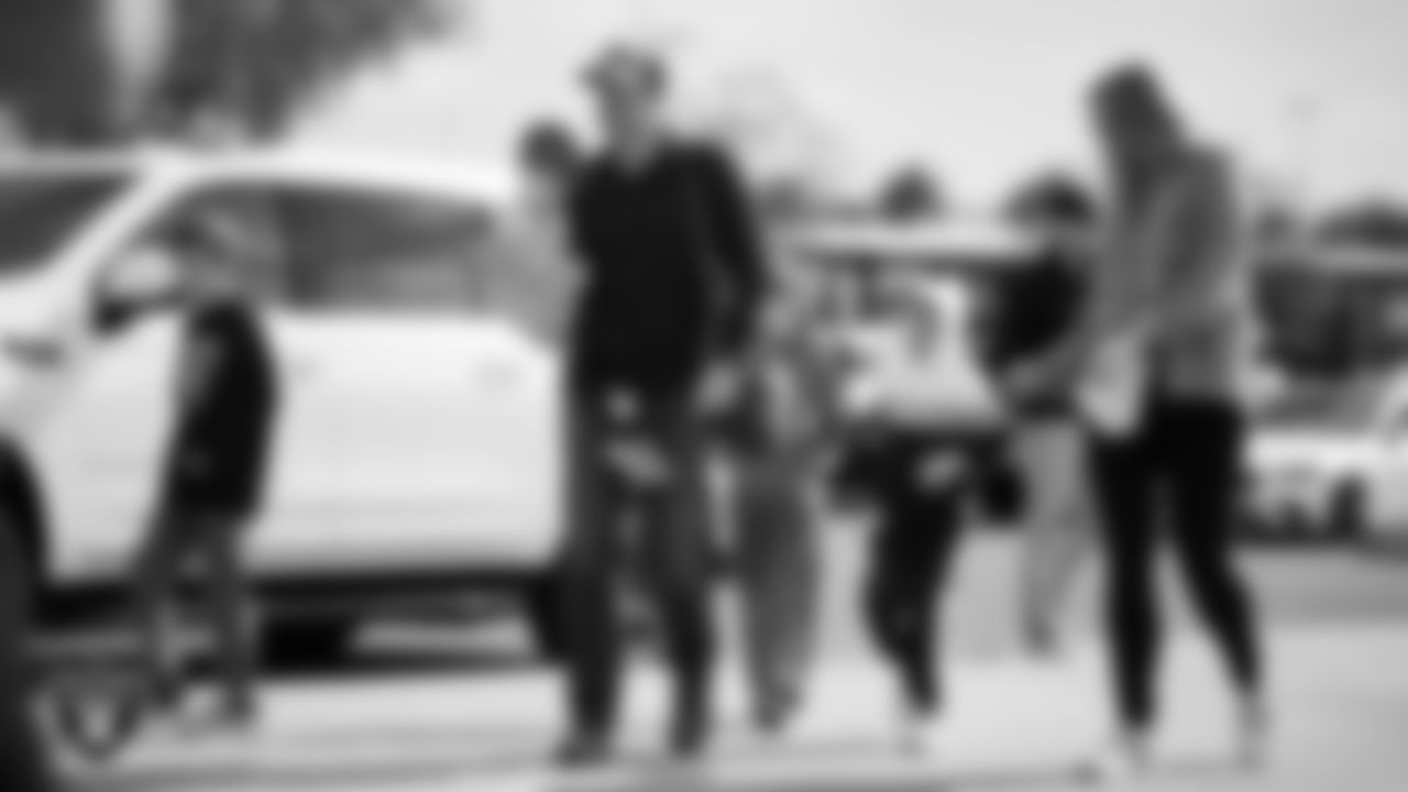 Las Vegas Raiders Head Coach Klint Kubiak and his family arrive at Intermountain Health Performance Center.