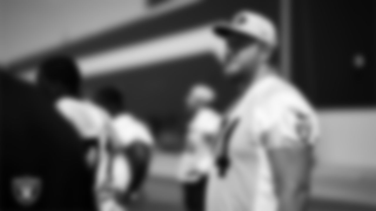 Las Vegas Raiders tackle Kolton Miller (74) at a workout during phase two of the offseason program at Intermountain Health Performance Center.