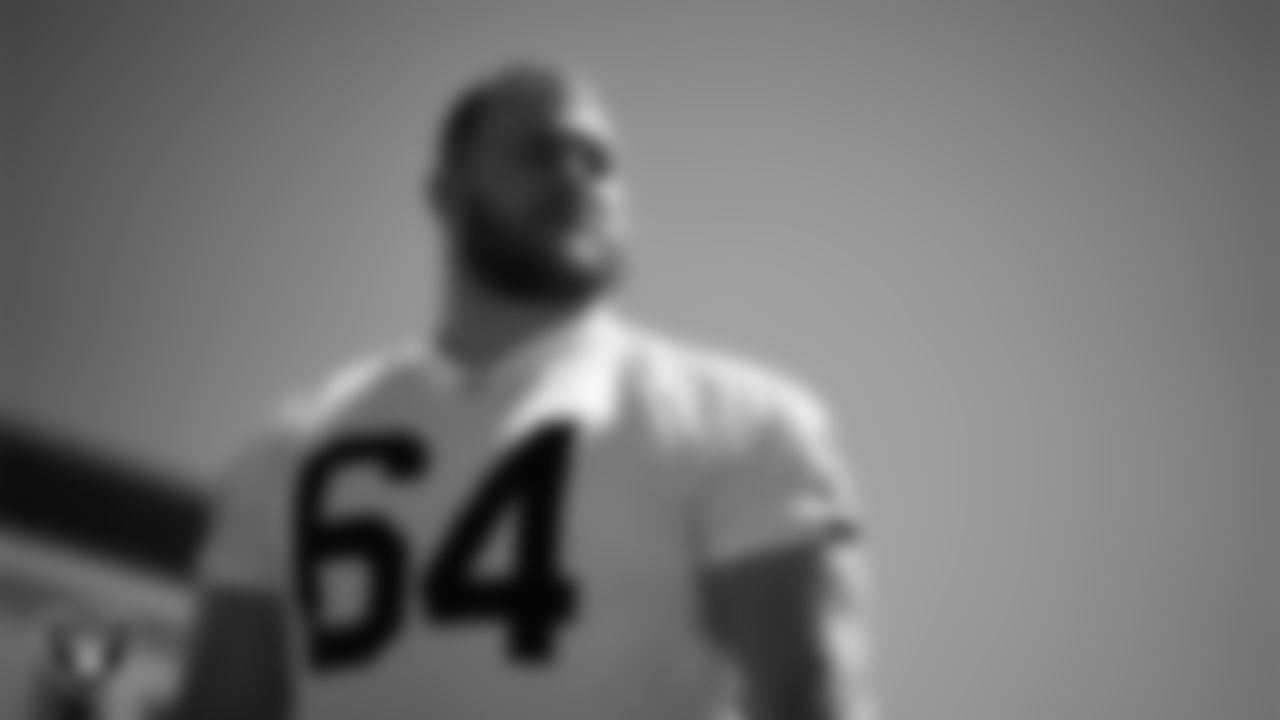 Las Vegas Raiders center Jarrod Hufford (64) at day two of 2025 Rookie Minicamp at Intermountain Health Performance Center.