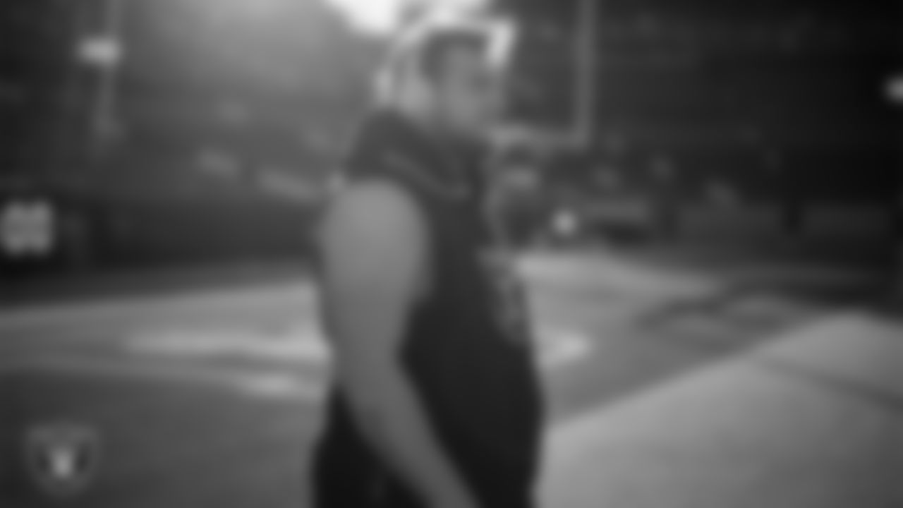 Las Vegas Raiders guard/center Jackson Powers-Johnson (58) warming up before the regular season away game against the Denver Broncos at Empower Field at Mile High.