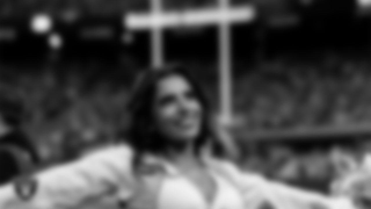 Raiderette Annalise on the sidelines during the regular season home game against the Denver Broncos at Allegiant Stadium.